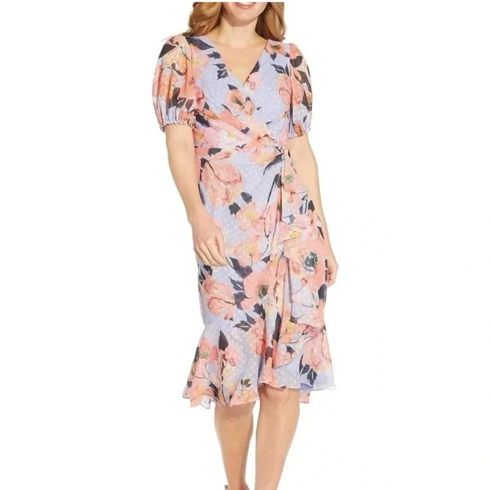 Adrianna Papell Opal Coral Chiffon Dress - Picture 2 of 7